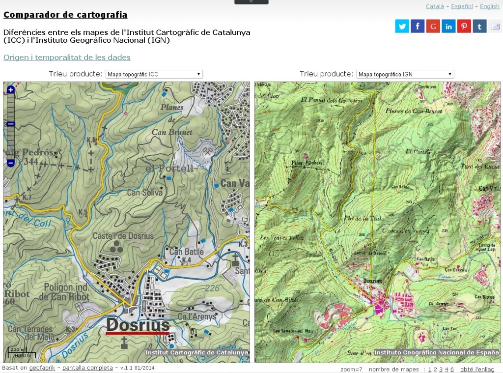 Comparador de cartografia ICC-IGN. Àrea de Dosrius.